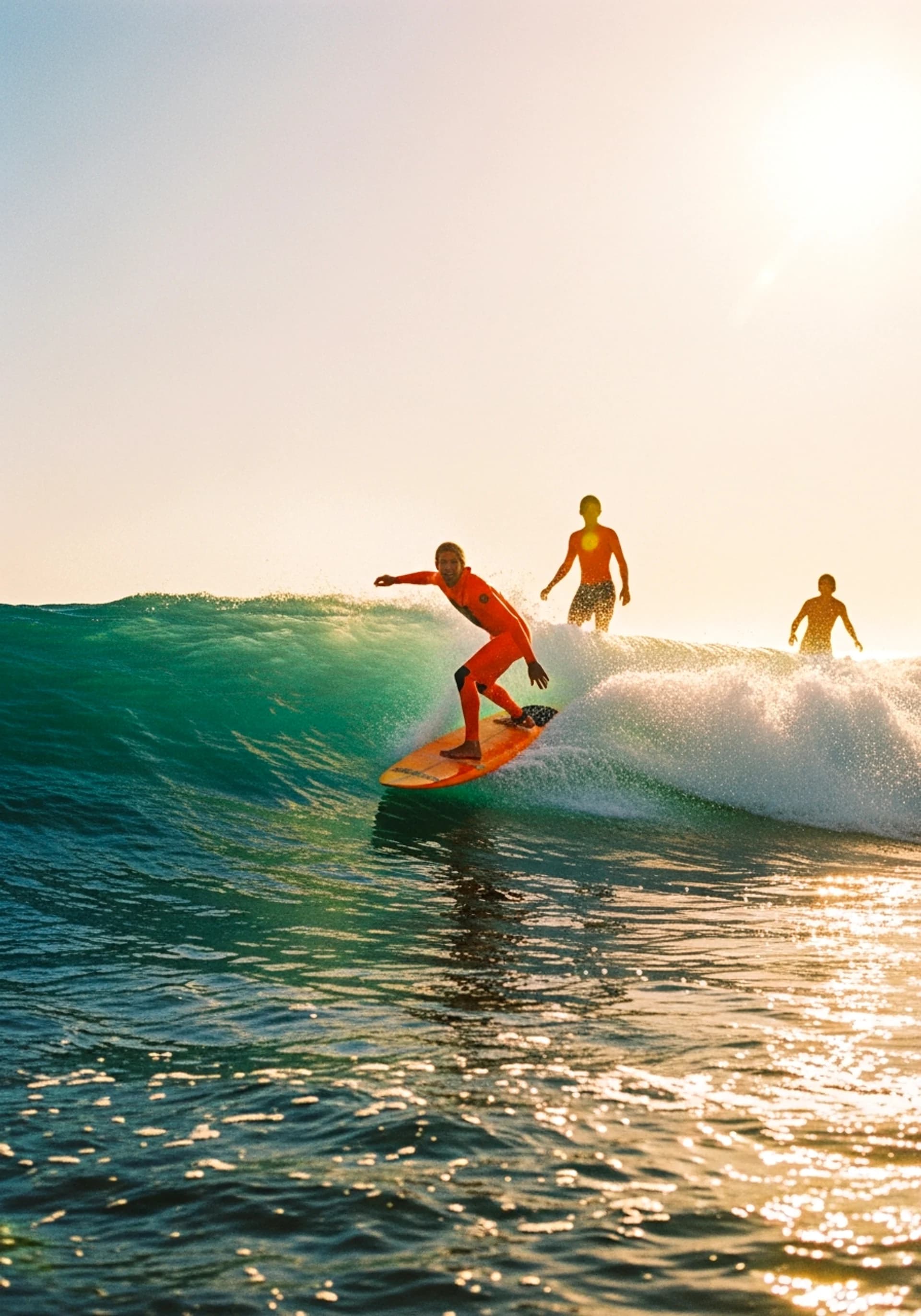 Surfer paddling at dawn